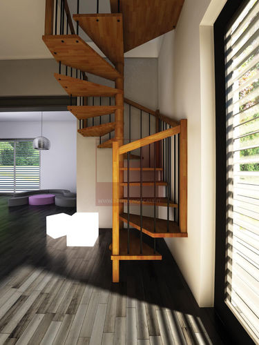 Square spiral staircase - QUADRA - TECNOSCALE - wooden step / wooden frame / contemporary