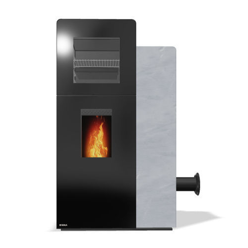 Pellet heating stove - DOMO BACK - Rika - 0 - 5 kW / 5 kW...10 kW / floor-mounted