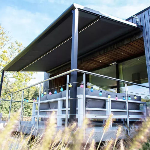 Retractable pergola - B128 - Brustor - wall-mounted / aluminum / fabric canopy
