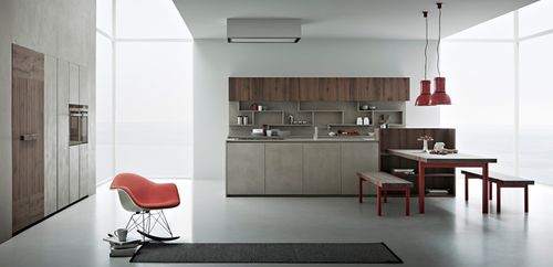 Contemporary kitchen - LINE K - Zampieri Cucine - wood veneer / handleless / lacquered
