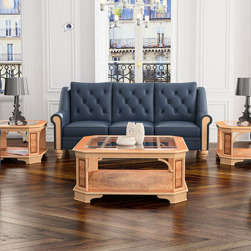 Traditional sofa - CAPITONÉ - Ofifran - leather / blue / contract