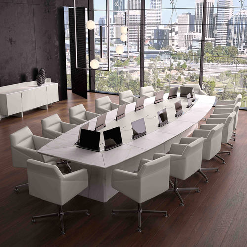 Contemporary boardroom table - TAILOR MADE - Ofifran - leather / wood veneer / wood veneer base