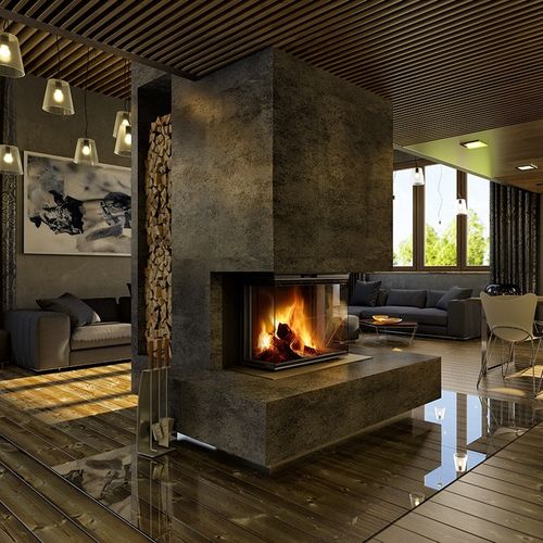 3-sided fireplace insert - IMPRESSION - ROMOTOP - wood-burning / steel / radiation