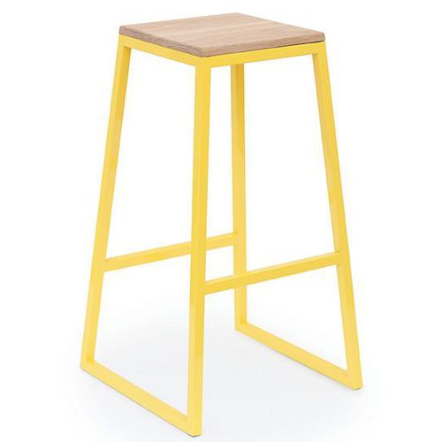 Contemporary bar stool - DOLLY - THELERMONT HUPTON - oak / powder-coated steel base / sled base