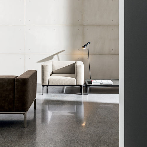 Contemporary armchair - SLIM - Sovet Italia - synthetic leather / leather / fabric