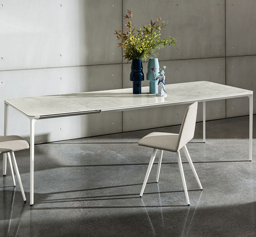 Contemporary dining table - SLIM - Sovet Italia - wooden / tempered glass / lacquered glass