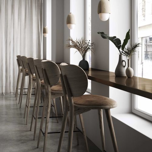 Contemporary bar chair - 012 series - Mater Design - indoor / leather / wood veneer
