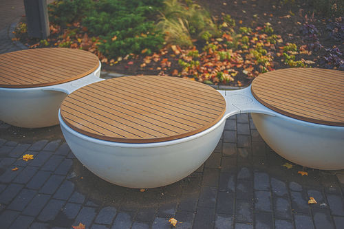 Contemporary public bench - Timpan Illuminated Bench - Keha3  - teak / plywood / PE
