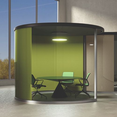 Acoustic office pod - ROUNDBOX 33 - VETROIN - with glass door / modular / with integrated LED
