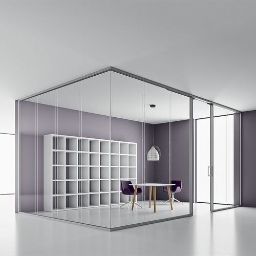 Sliding partition - DV603 - Della Valentina Office - with glass panel / aluminum / melamine