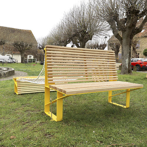 Contemporary public bench - HAMMOCK  - TF URBAN - steel / wooden / with backrest