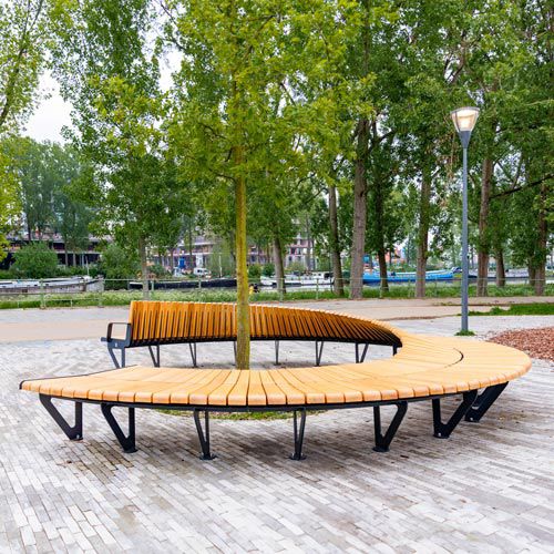 Contemporary public bench - ZITT - TF URBAN - steel / stainless steel / robinia