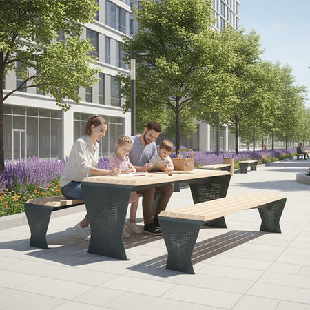 Contemporary public bench - PRISM - TF URBAN - steel / robinia / without backrest