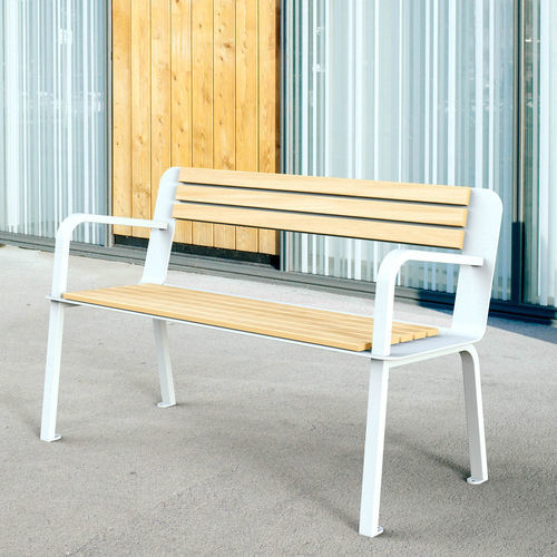 Contemporary public bench - LODGE - TF URBAN - steel / oak / with backrest