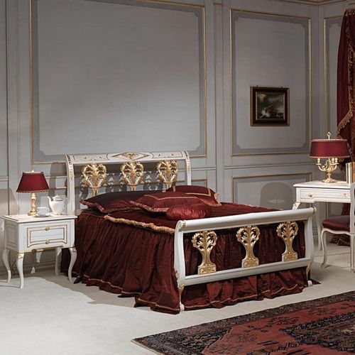 Double bed - FRENCH 18TH CENTURY - VIMERCATI MEDA LUXURY CLASSIC FURNITURE - french style / with upholstered headboard / hand-carved wood