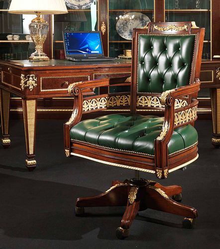 Classic office armchair - ERMITAGE - VIMERCATI MEDA LUXURY CLASSIC FURNITURE - leather / wooden / brown