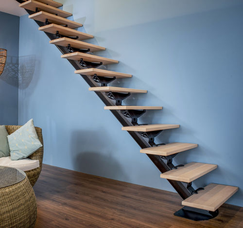 Quarter-turn staircase - DO-UP - DO UP - wooden step / glass step / laquered steel frame