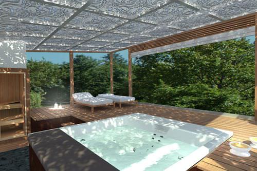 Self-supporting conservatory - SPA - Cagis Srl - teak / glass / steel