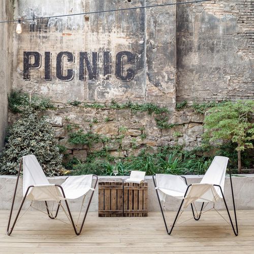 Contemporary armchair - TRIMMER - DVELAS - fabric / powder-coated steel / with removable cover