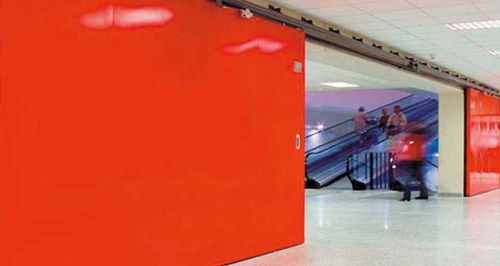 Sliding industrial door - Auroport GmbH - metal / fire-rated / semi-glazed