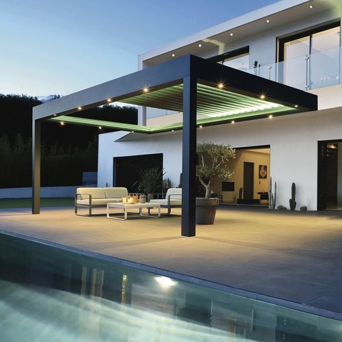 Self-supporting pergola - E-MOTION - BIOSSUN - wall-mounted / wooden / aluminum