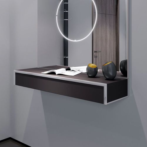 Contemporary sideboard table - Smart  - YOMEI - wood veneer / leather / rectangular
