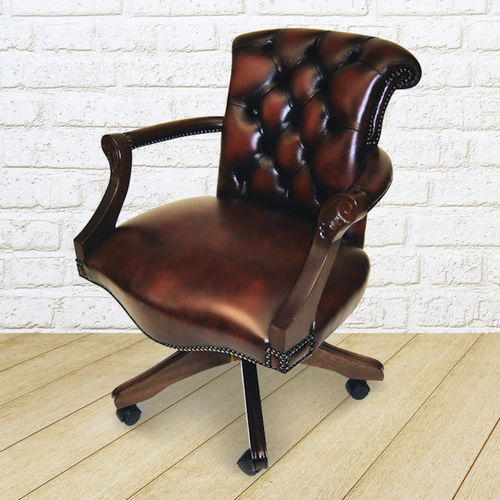 Traditional office armchair - Admiral  - Kingsgate Furniture ltd - leather / solid wood / handmade