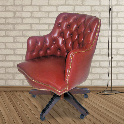 Traditional office armchair - William  - Kingsgate Furniture ltd - leather / solid wood / handmade