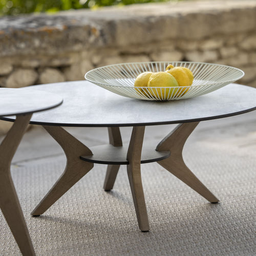 Contemporary coffee table - SELVA - LES JARDINS - HPL / teak base / round