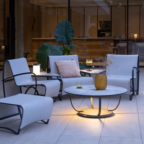 Contemporary coffee table - JET STREAM - LES JARDINS - frosted glass / aluminum base / round