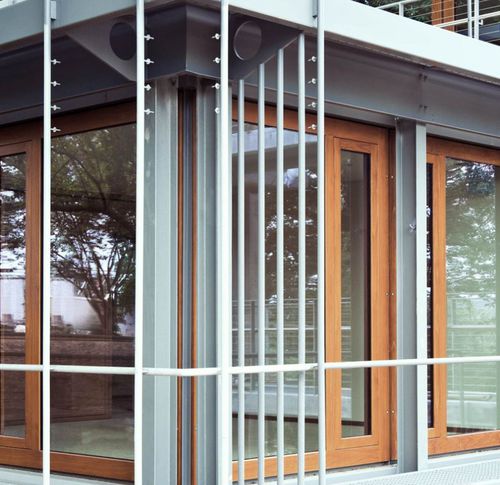 Sliding patio door - GERMAN EMBASSY - Accsys Technologies - wooden / double-glazed / double leaf