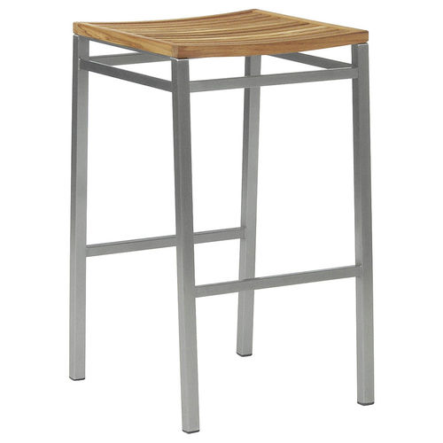 Contemporary bar stool - EQUINOX - Barlow Tyrie - teak / stainless steel base / 4-legged