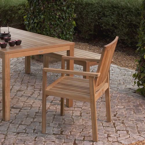 Contemporary dining chair - Linear - Barlow Tyrie - garden / teak / teak base