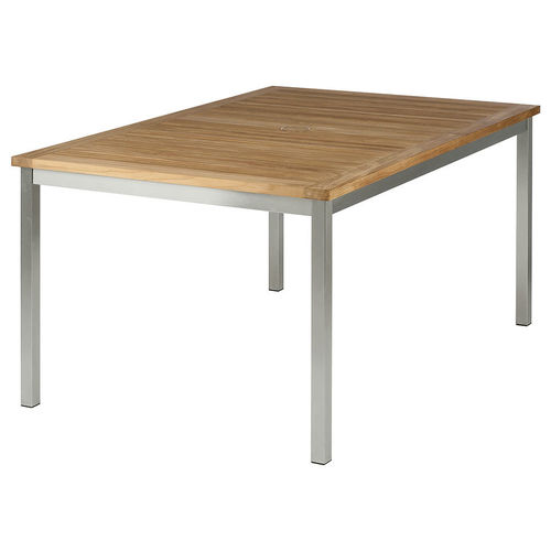 Contemporary dining table - Equinox  - Barlow Tyrie - teak / stainless steel base / rectangular