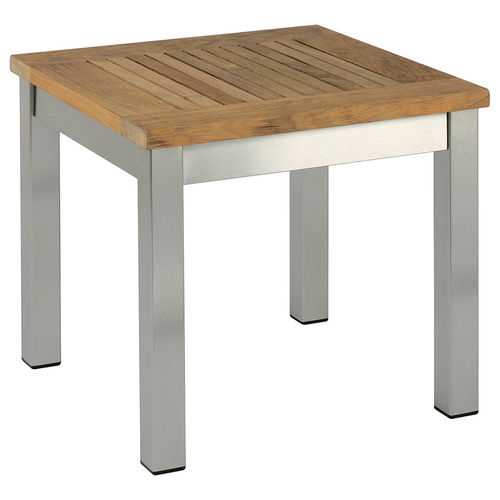 Contemporary side table - Equinox  - Barlow Tyrie - teak / stainless steel base / square