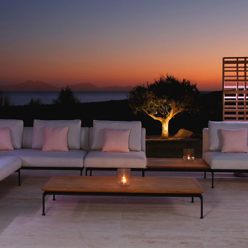 Contemporary coffee table - Layout  - Barlow Tyrie - teak / powder-coated steel base / rectangular