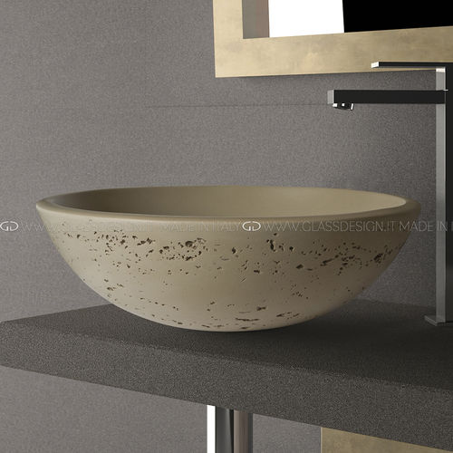 Countertop washbasin - Circus 43 Travertino - GLASS DESIGN Srl - VetroFreddo® / round / without hole