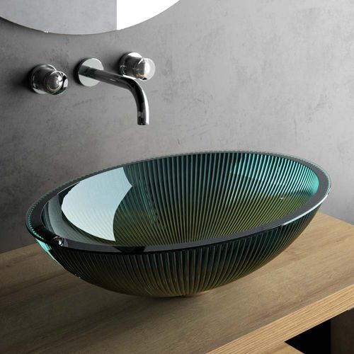 Countertop washbasin - PLISSE - GLASS DESIGN Srl - glass / colored / oval