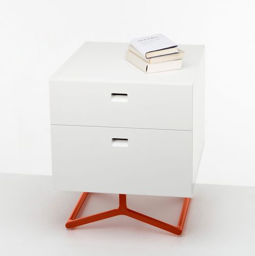 Contemporary bedside table - Satellite - Quodes - lacquered MDF / steel base / aluminum base