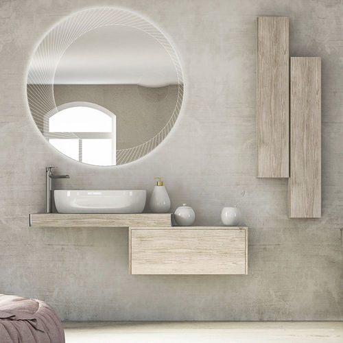 Wall-hung washbasin cabinet - TAVOLONE - BADEN HAUS - oak / ceramic / Solid Surface