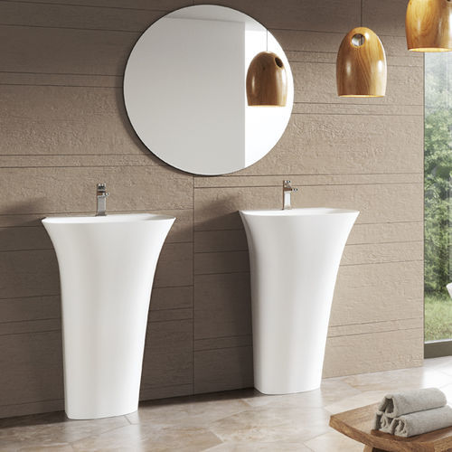 Totem washbasin - LEVI - ACQUABELLA - ceramic / oval / 1-hole