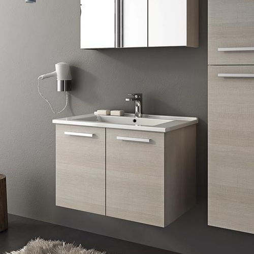 Wall-hung washbasin cabinet - HARLEM H7 - LEGNOBAGNO - oak / ceramic / metal
