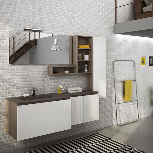 Wall-hung washbasin cabinet - FL34 - LEGNOBAGNO - oak / ceramic / HPL