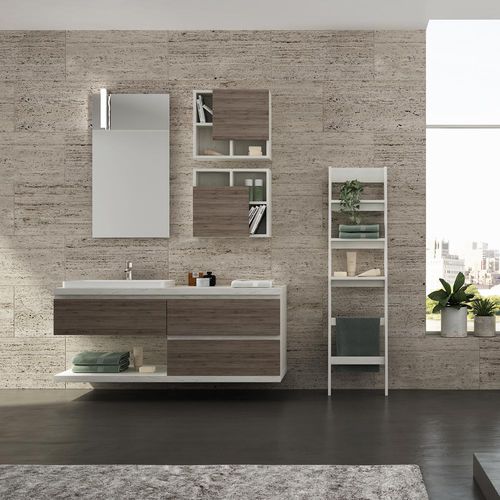 Wall-hung washbasin cabinet - FL27 - LEGNOBAGNO - oak / ceramic / HPL
