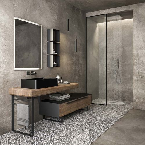 Wooden vanity top - LIFE 08 - LEGNOBAGNO - ceramic / with towel rack