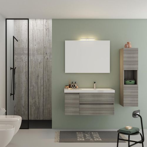 Wall-hung washbasin cabinet - LINE 01 - LEGNOBAGNO - wooden / resin / contemporary