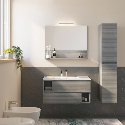 Wall-hung washbasin cabinet - CITY 04 - LEGNOBAGNO - wooden / contemporary / with door