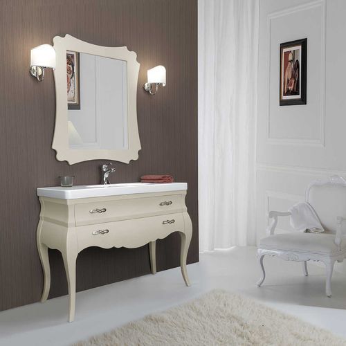 Free-standing washbasin cabinet - VOGUE 06 - LEGNOBAGNO - walnut / ceramic / glass