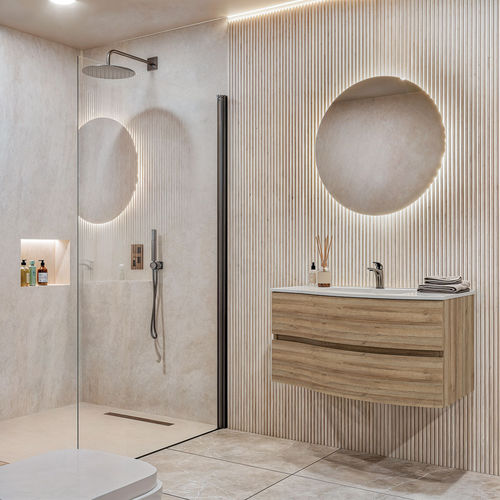 Wall-hung washbasin cabinet - FLEX 03 - LEGNOBAGNO - oak / resin / contemporary