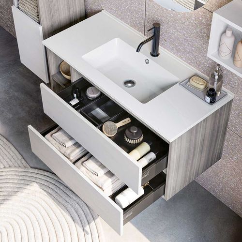 Wall-hung washbasin cabinet - CUBIK 02 - LEGNOBAGNO - eucalyptus / resin / contemporary